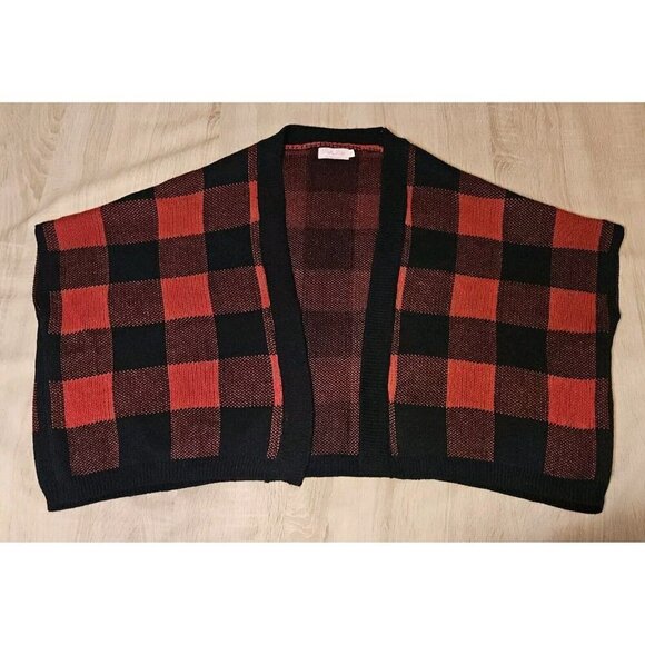 Pink Lily Size S Buffalo Plaid Short Sleeve Oversized Cardigan Sweater Red - Picture 3 of 7